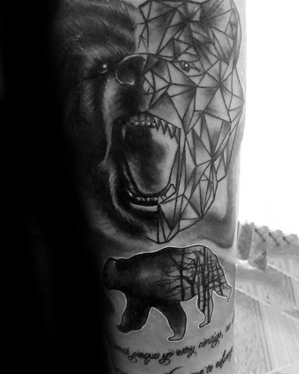 点击大图看下一张：熊纹身   多款时尚的几何熊纹身图案