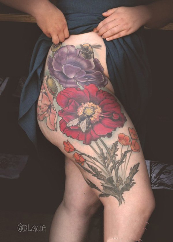 点击大图看下一张：罂粟花纹身图片   鲜丽娇媚的罂粟花纹身图案