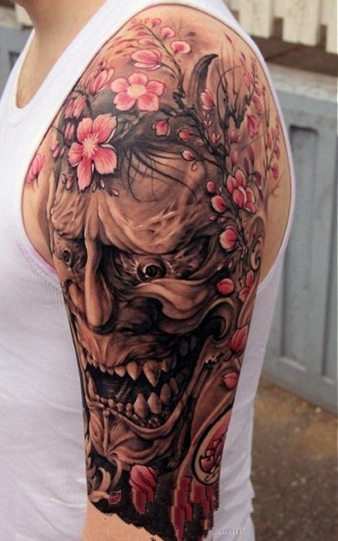 点击大图看下一张：樱花 纹身图案    花色迷人的樱花纹身图案