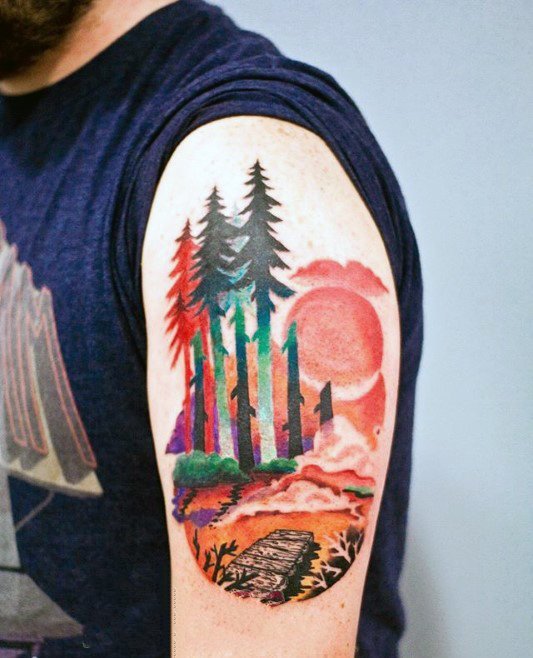 点击大图看下一张：纹身树木的图像   绿树成荫的树木图像纹身图案