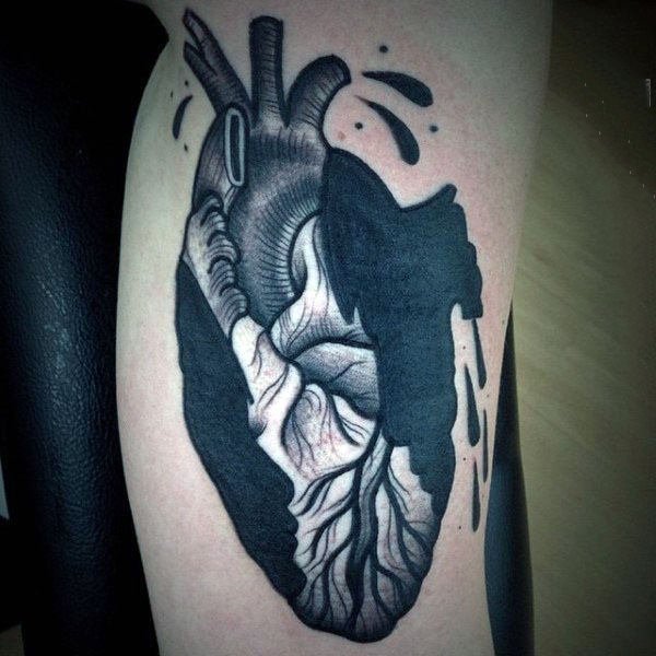 点击大图看下一张：心脏纹身图案   黑色色调的心脏纹身图案