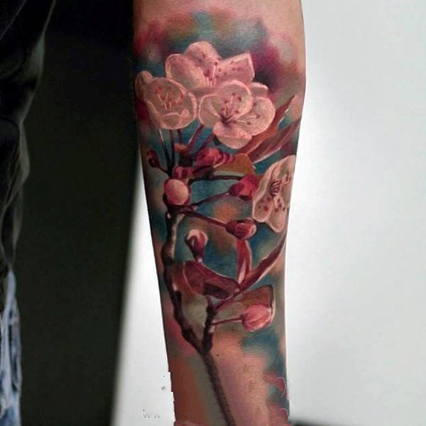 点击大图看下一张：樱花 纹身图案   盛开似锦的樱花纹身图案