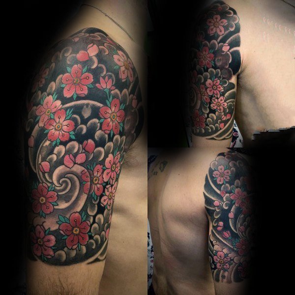 点击大图看下一张：樱花 纹身图案   盛开似锦的樱花纹身图案
