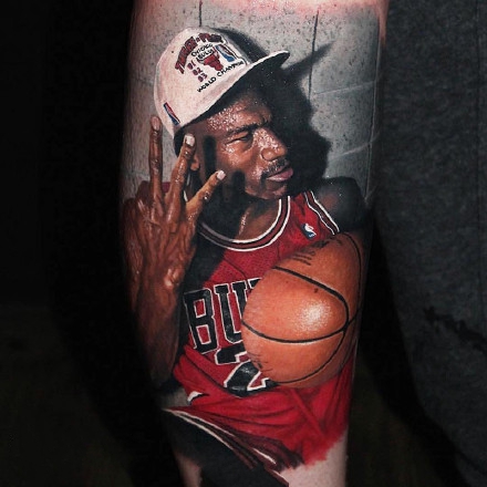 点击大图看下一张：几张优秀的NBA球星肖像纹身图案作品