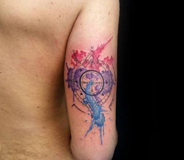 点击大图看下一张：纹身指南针   多款水彩泼墨的指南针纹身图案