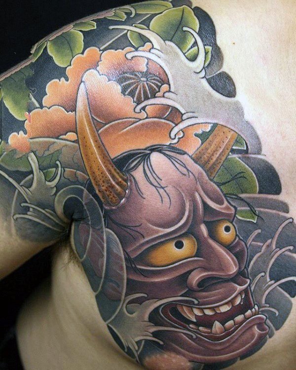 点击大图看下一张：日本鬼面具纹身   鬼面獠牙的日本鬼面具纹身图片