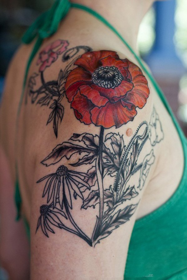 点击大图看下一张：罂粟花纹身图片  娇艳而又迷人的罂粟花纹身图案
