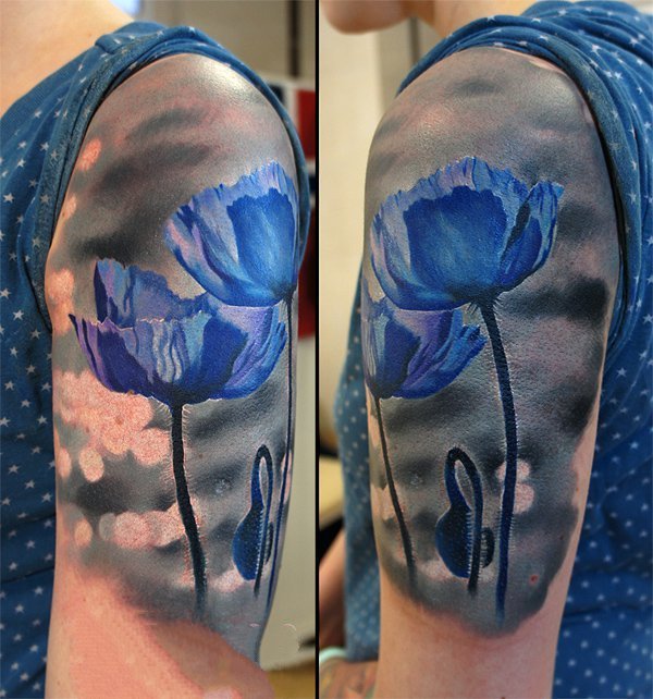点击大图看下一张：罂粟花纹身图片  娇艳而又迷人的罂粟花纹身图案