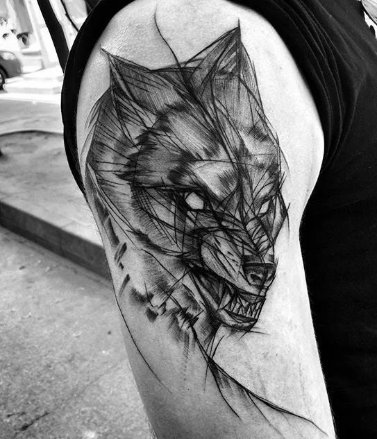 点击大图看下一张：纹身图案线条图 男生喜爱的小动物纹身霸气纹身图案线条图