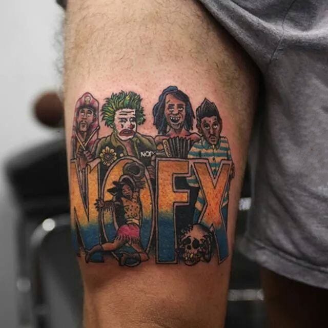 点击大图看下一张：明星纹身 彩色的美国Nofx乐队国际明星纹身人物和英文纹身图案