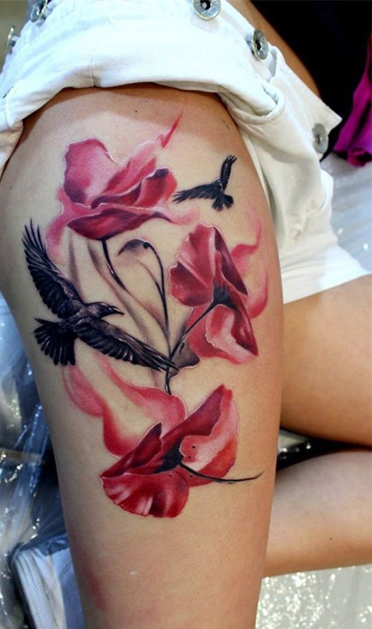 点击大图看下一张：罂粟花纹身图片   妖艳却又致命的罂粟花纹身图案