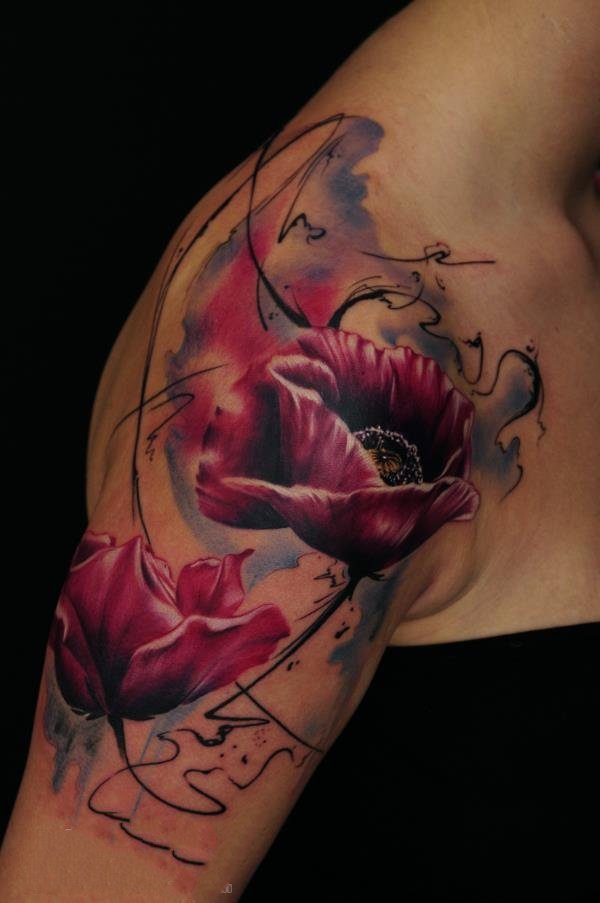 点击大图看下一张：罂粟花纹身图片   妖艳却又致命的罂粟花纹身图案