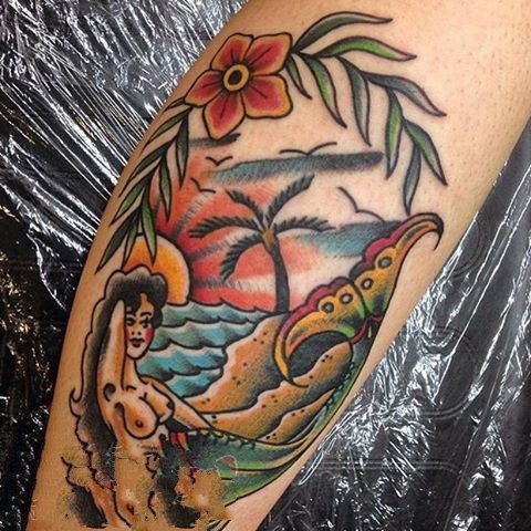 点击大图看下一张：棕榈树纹身图案  绿树成荫的棕榈树纹身图案