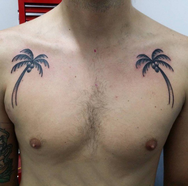 点击大图看下一张：椰树纹身图案 多款小清新文艺纹身素描椰树纹身图案