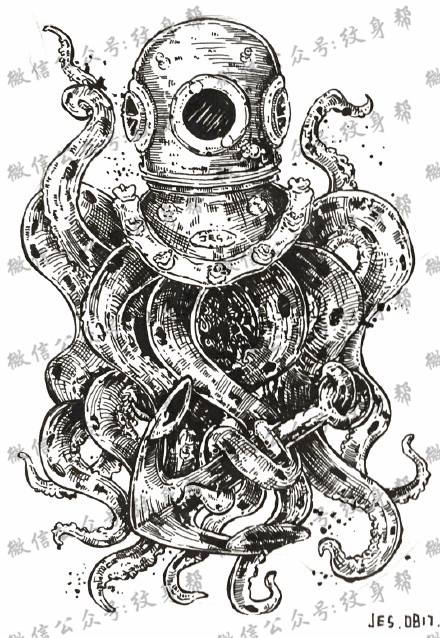 点击大图看下一张：章鱼纹身手稿_21张纹身章鱼手稿图案素材