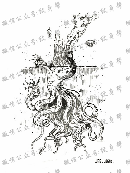 点击大图看下一张：章鱼纹身手稿_21张纹身章鱼手稿图案素材