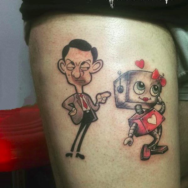 点击大图看下一张：人物肖像纹身 有趣的喜剧艺人憨豆先生纹身图案