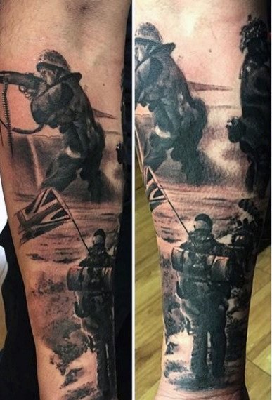 点击大图看下一张：战争题材纹身 冷酷无情的战争题材纹身图案