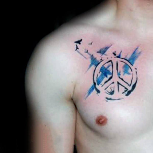 点击大图看下一张：几何和花纹身图案  创意的和平标志纹身图案