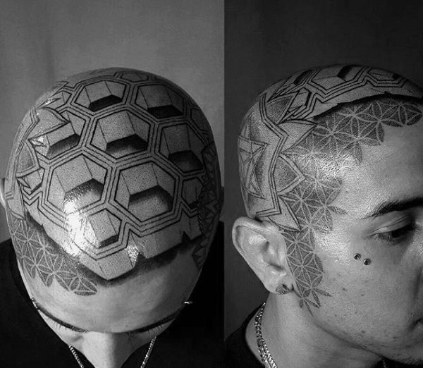 点击大图看下一张：头部纹身图案   适合男生的头部纹身图案