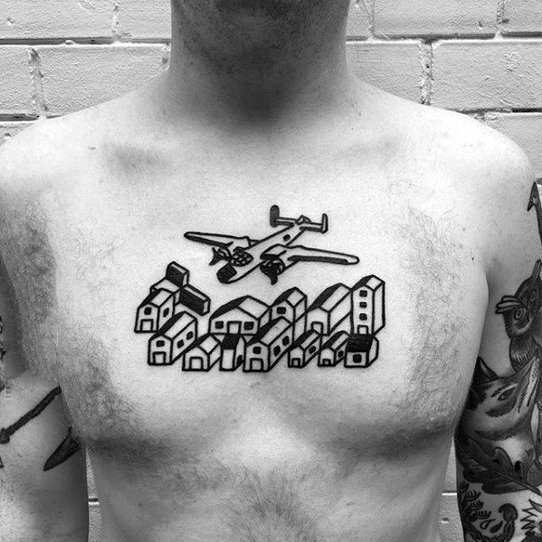 点击大图看下一张：纹身图案胸部男   创意感十足的胸部纹身图案