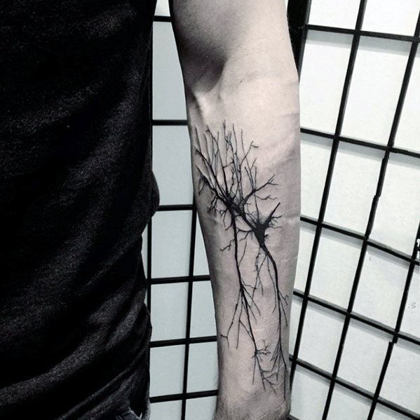 点击大图看下一张：简单神经元纹身图片   设计感十足的创意神经元纹身图案