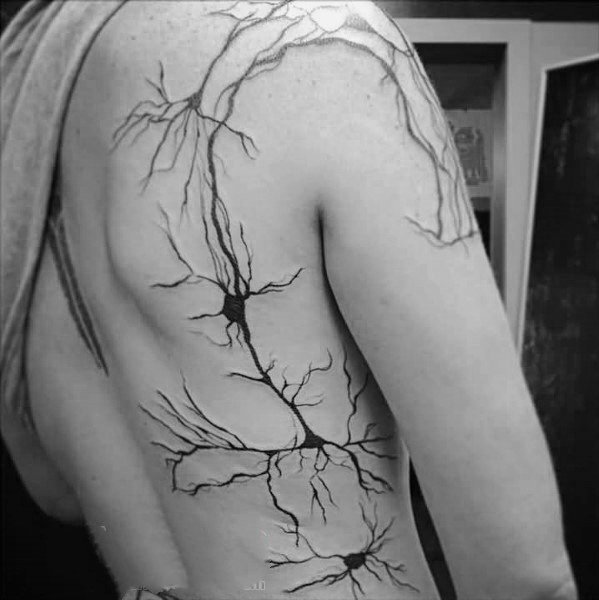 点击大图看下一张：简单神经元纹身图片   设计感十足的创意神经元纹身图案