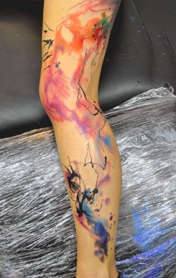 点击大图看下一张：彩色花臂纹身图案 水彩泼墨纹身中国风彩色花臂纹身图案大全