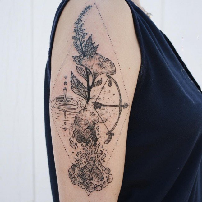 点击大图看下一张：纹身植物图案  生机盎然的植物纹身图案