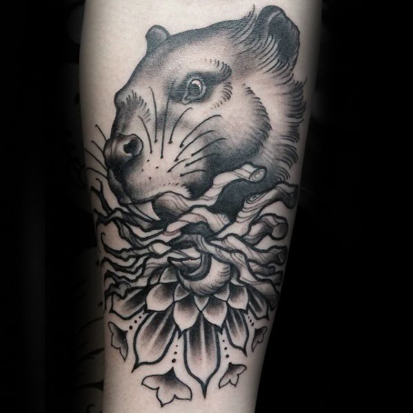 点击大图看下一张：小动物纹身  活泼可爱的海狸纹身图案