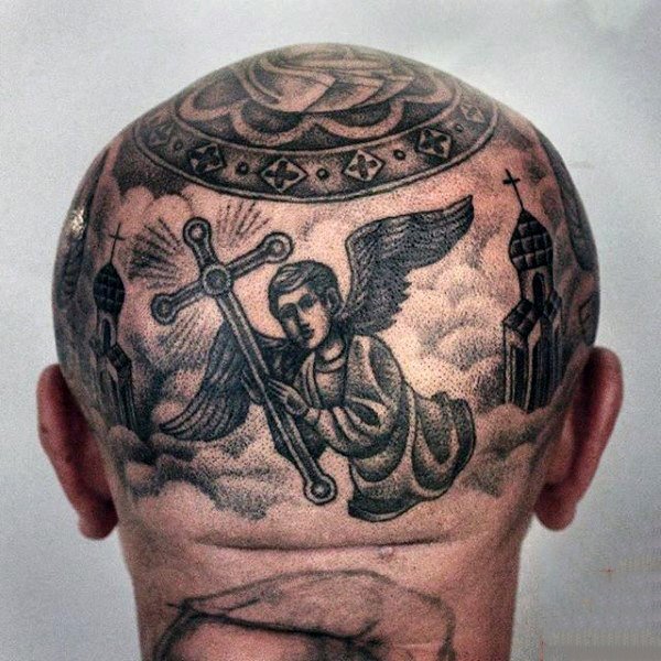 点击大图看下一张：男性头部纹身_11张男性霸气的头部个性纹身图案作品