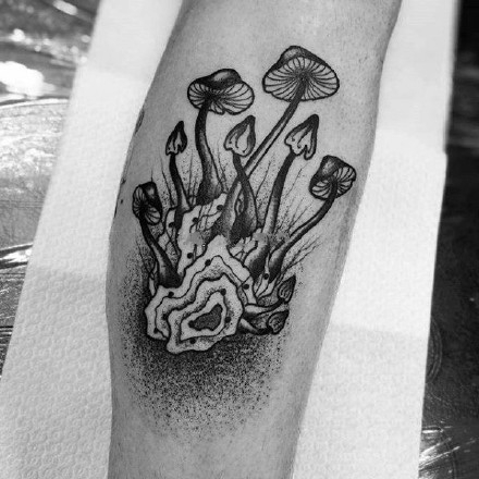 点击大图看下一张：蘑菇纹身图案_9张黑灰蘑菇纹身图案刺青图片作品