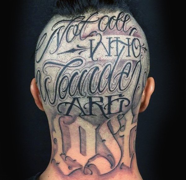 点击大图看下一张：男性头部纹身_11张酷酷的黑灰男性头部纹身图案作品欣赏