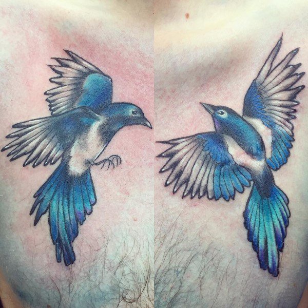 点击大图看下一张：喜鹊纹身作品_10张鸟儿喜鹊纹身图案作品刺青图片