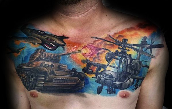 点击大图看下一张：战争主题纹身_10张关于坦克飞机等战争军事的纹身图案作品图片