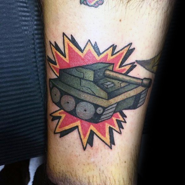 点击大图看下一张：战争主题纹身_10张男性喜欢的坦克等军事战争纹身图案作品