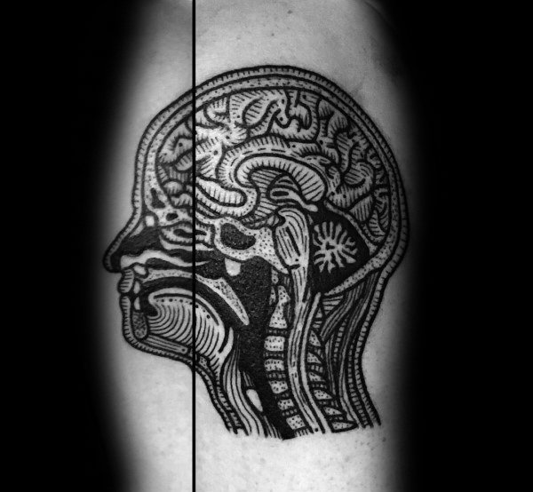 点击大图看下一张：创意骨骼纹身图_10张男性黑灰点刺创意骨骼纹身图案作品