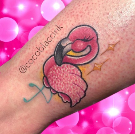 点击大图看下一张：火烈鸟纹身图_14张粉红色的火烈鸟纹身图案作品图片