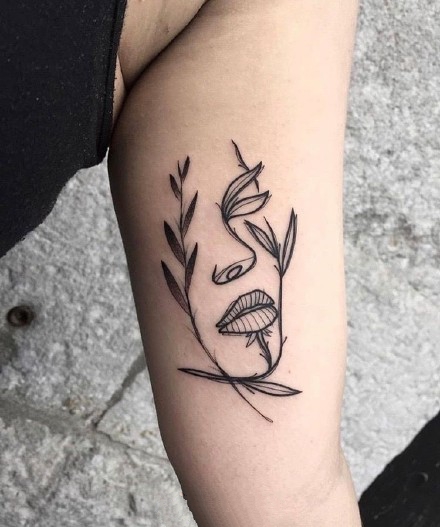 点击大图看下一张：植物人面创意纹身_9张创意植物+人面简约线条纹身图案图片