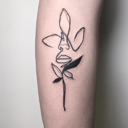 点击大图看下一张：植物人面创意纹身_9张创意植物+人面简约线条纹身图案图片