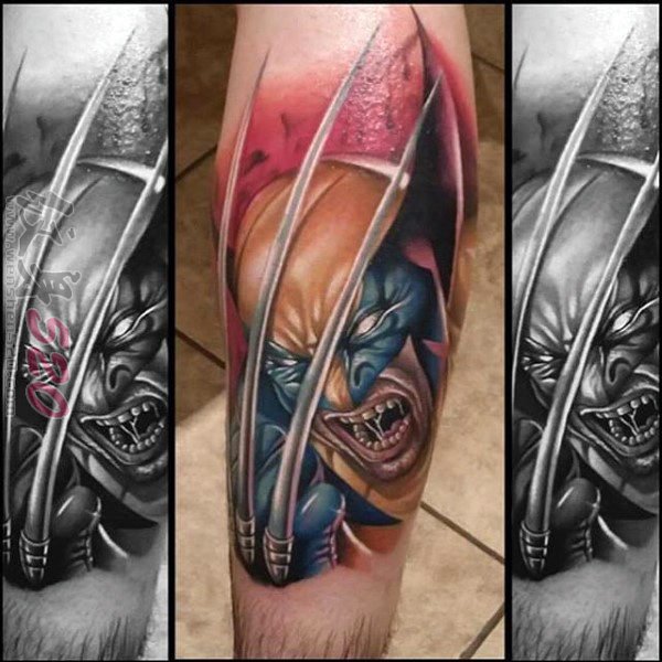 点击大图看下一张：英雄纹身图案 男生喜欢的X战警系列金刚狼纹身图案