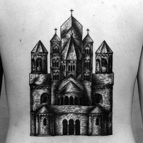 点击大图看下一张：教堂纹身图案   极具欧美建筑色彩的教堂纹身图案