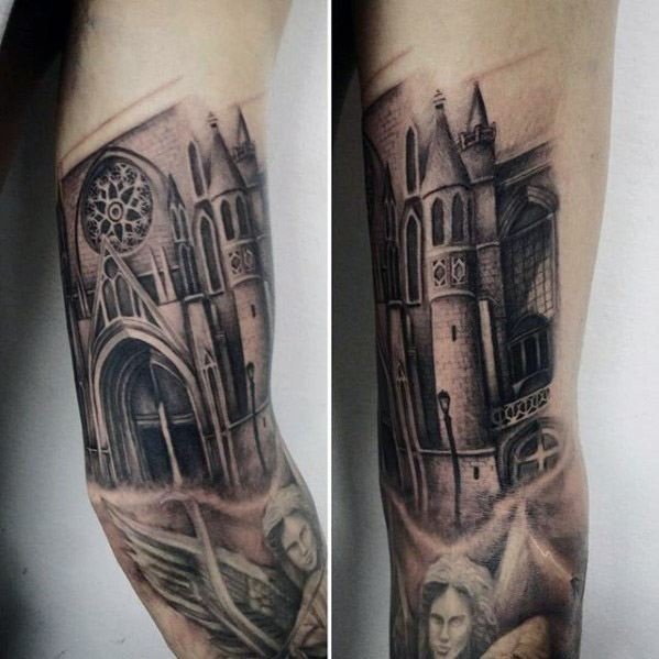 点击大图看下一张：教堂纹身图案   极具欧美建筑色彩的教堂纹身图案
