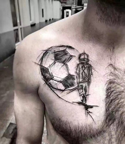 点击大图看下一张：足球纹身-多款关于足球热血沸腾的黑色纹身图片