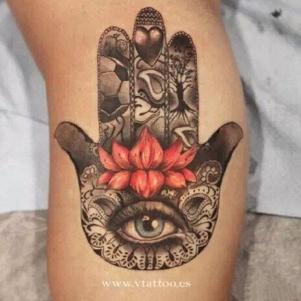 点击大图看下一张：符号纹身-法蒂玛幸运之手保佑平安祈求健康的纹身图片