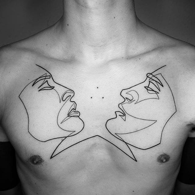 点击大图看下一张：人物纹身图案-黑色线条几何元素创意精致超现实主义抽象人物纹身图案