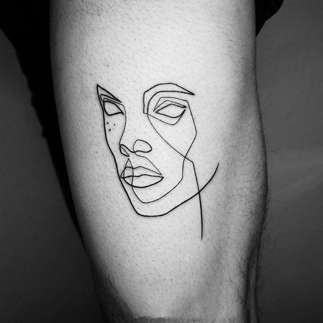 点击大图看下一张：人物纹身图案-黑色线条几何元素创意精致超现实主义抽象人物纹身图案