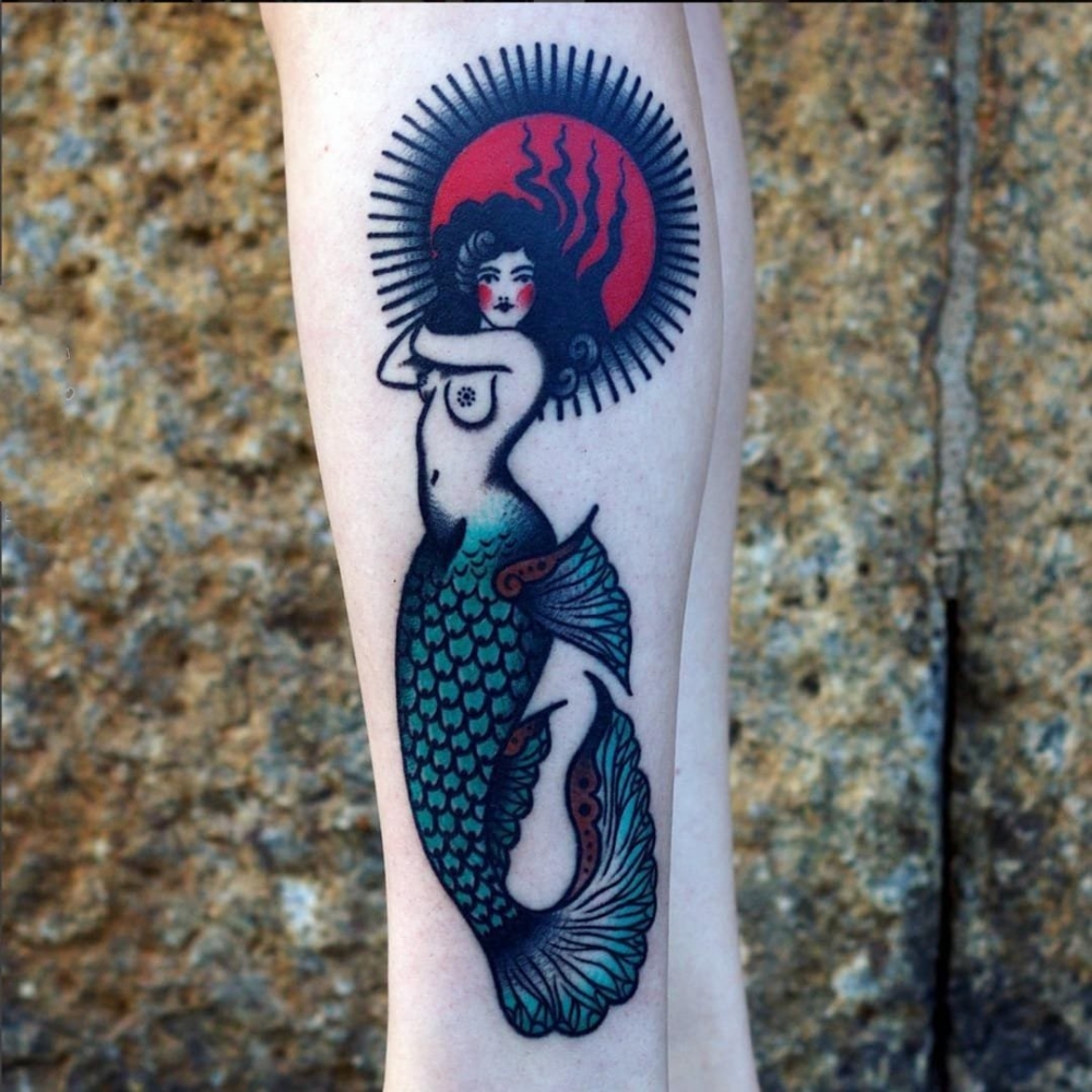 点击大图看下一张：美人鱼纹身图案-彩绘水彩素描创意文艺唯美美人鱼纹身图案