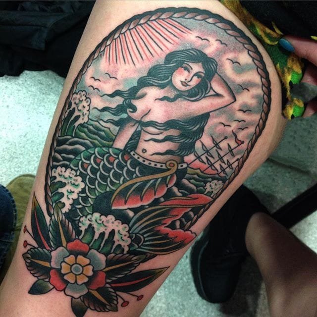 点击大图看下一张：美人鱼纹身图案-彩绘水彩素描创意文艺唯美美人鱼纹身图案
