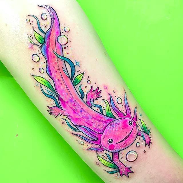 点击大图看下一张：动物纹身图案-彩绘水彩素描创意两栖动物蝾螈鱼纹身图案